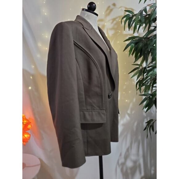 Tahari ASL One Button Beige Brown Blazer Jacket Womens Plus Size 16W Stretch - Picture 4 of 9